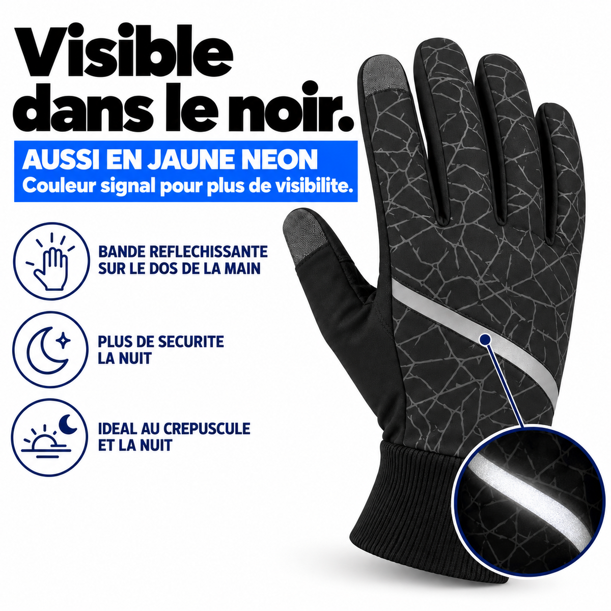 Visible dans le noir - bande reflechissante, aussi en jaune neon