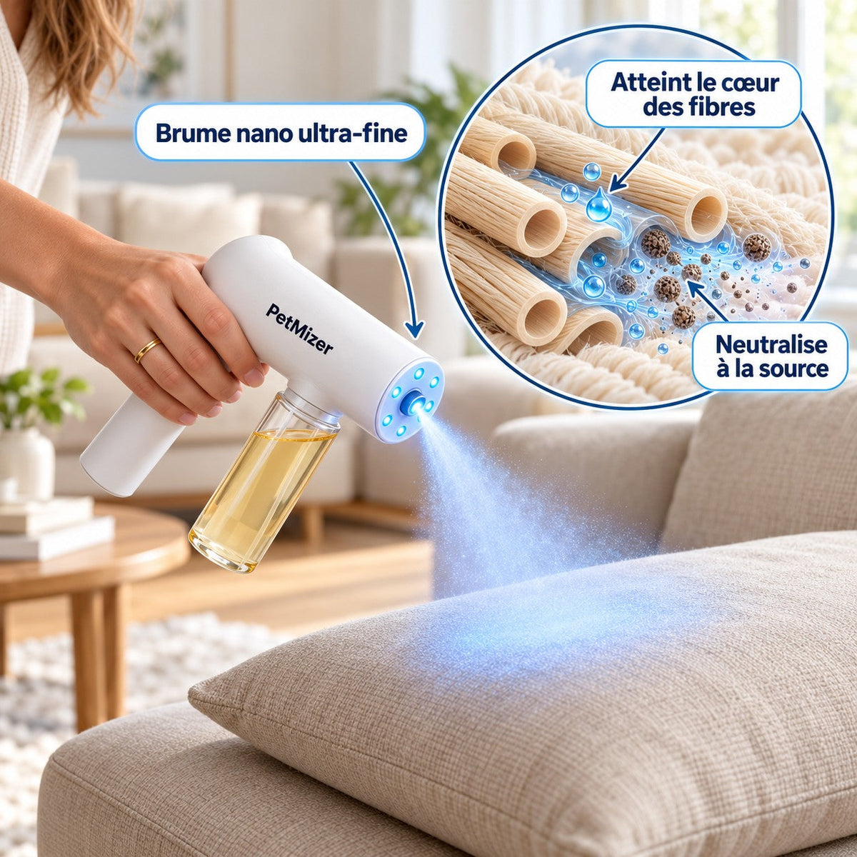 Brume nano ultra-fine qui atteint le cœur des fibres